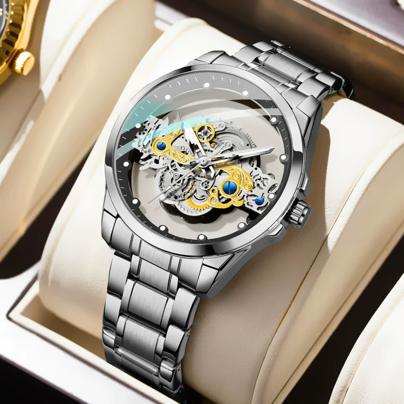 Men's Hollow Transparent Automatic Watch Alloy Stainless Steel Round Waterproof Luminous Leisure Style - Image 12