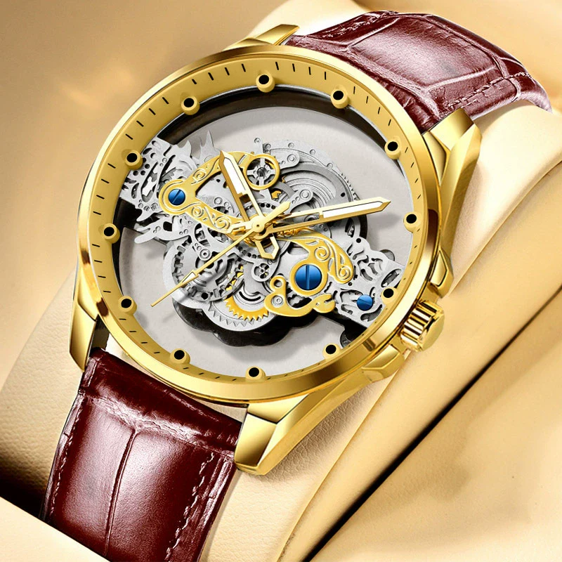 Men's Hollow Transparent Automatic Watch Alloy Stainless Steel Round Waterproof Luminous Leisure Style - Image 13