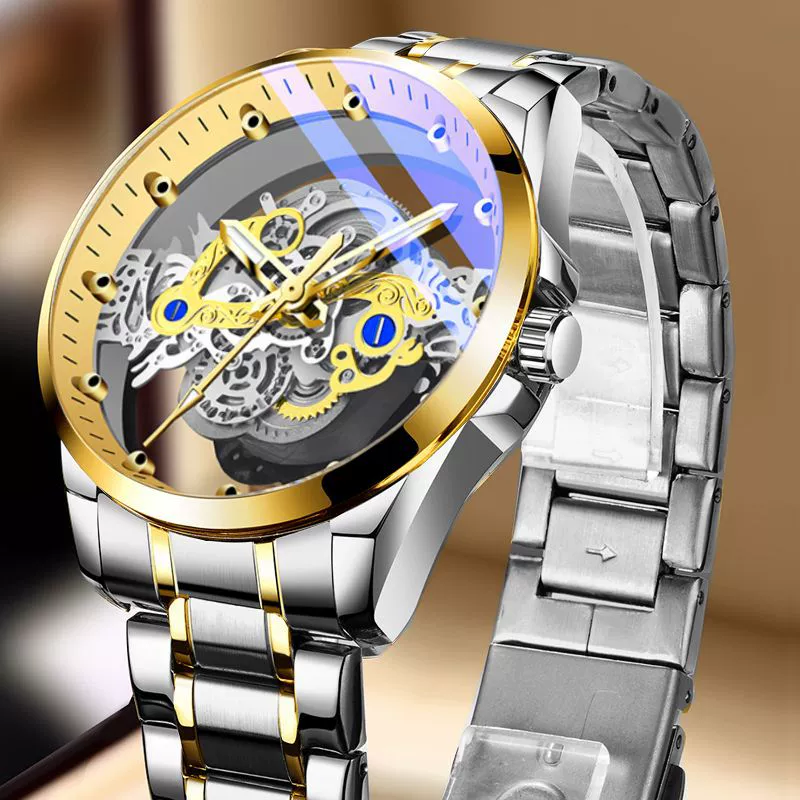Men's Hollow Transparent Automatic Watch Alloy Stainless Steel Round Waterproof Luminous Leisure Style - Image 6
