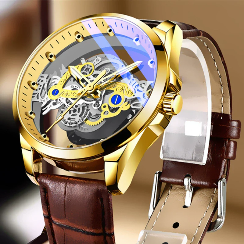 Men's Hollow Transparent Automatic Watch Alloy Stainless Steel Round Waterproof Luminous Leisure Style - Image 8