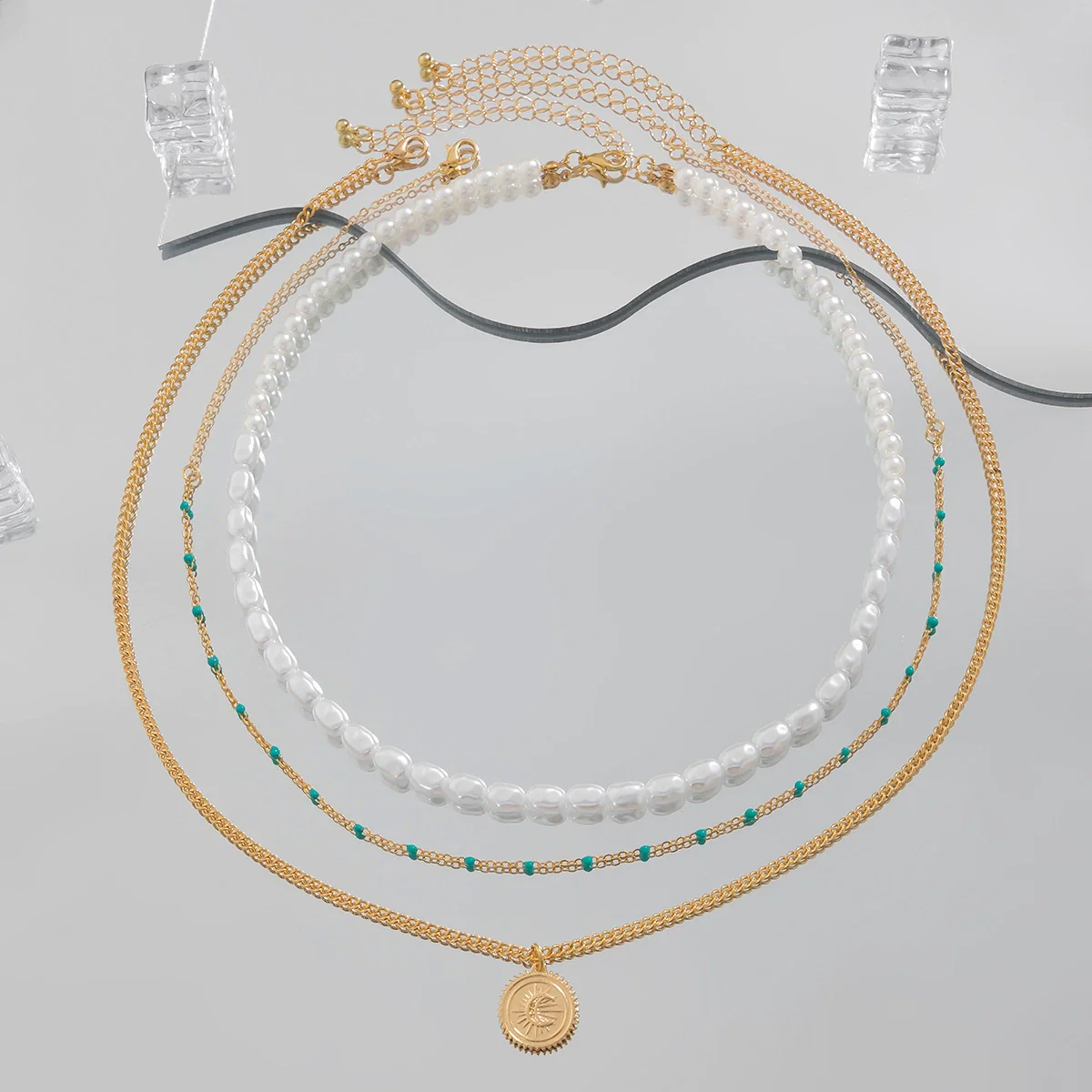 Men's Imitation Pearl Alloy Geometry Shaped Handmade Pendant Necklace - Image 4