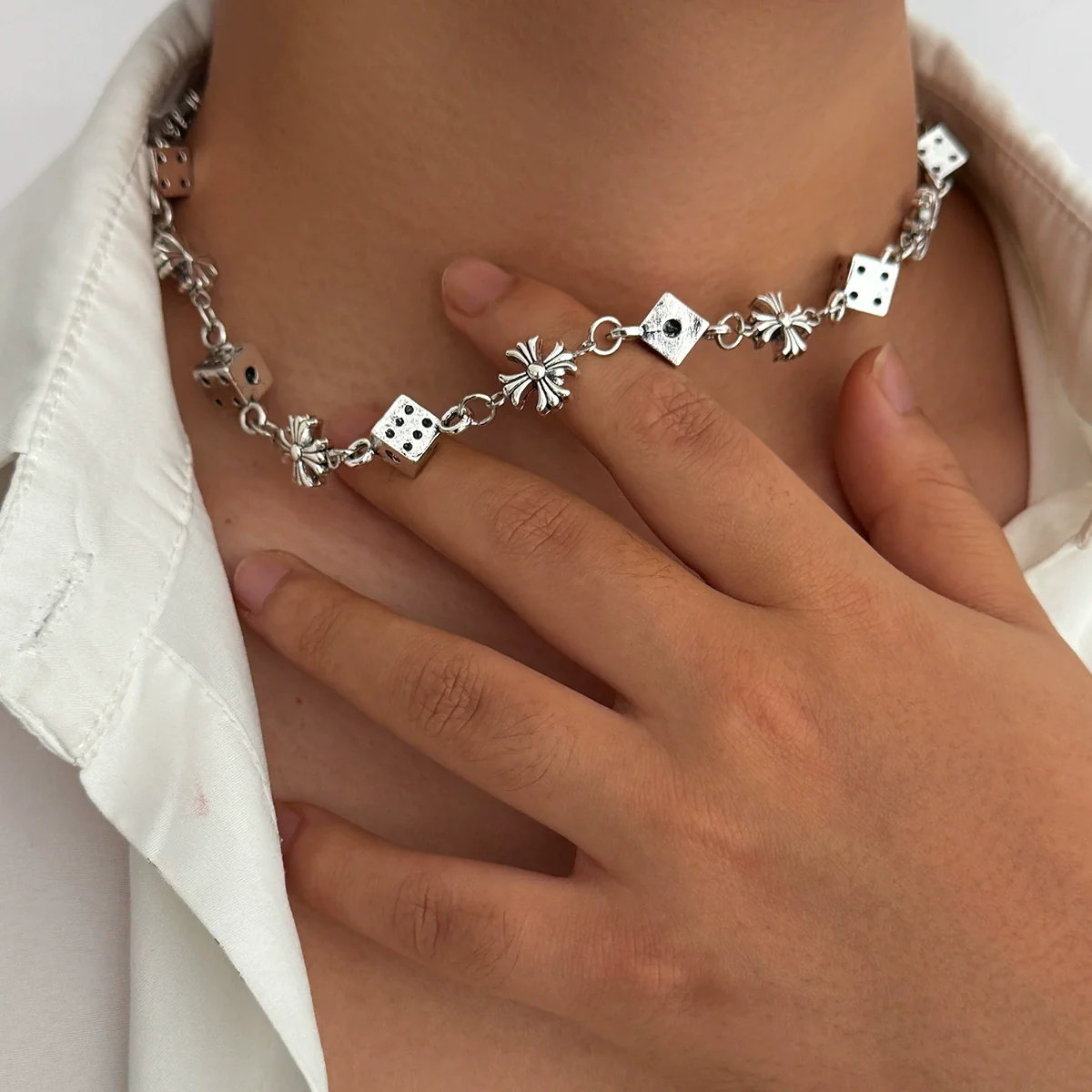 Men's Jewelry Alloy Geometric Handmade Dice Cross Stitching Necklace And Bracelet - Image 2