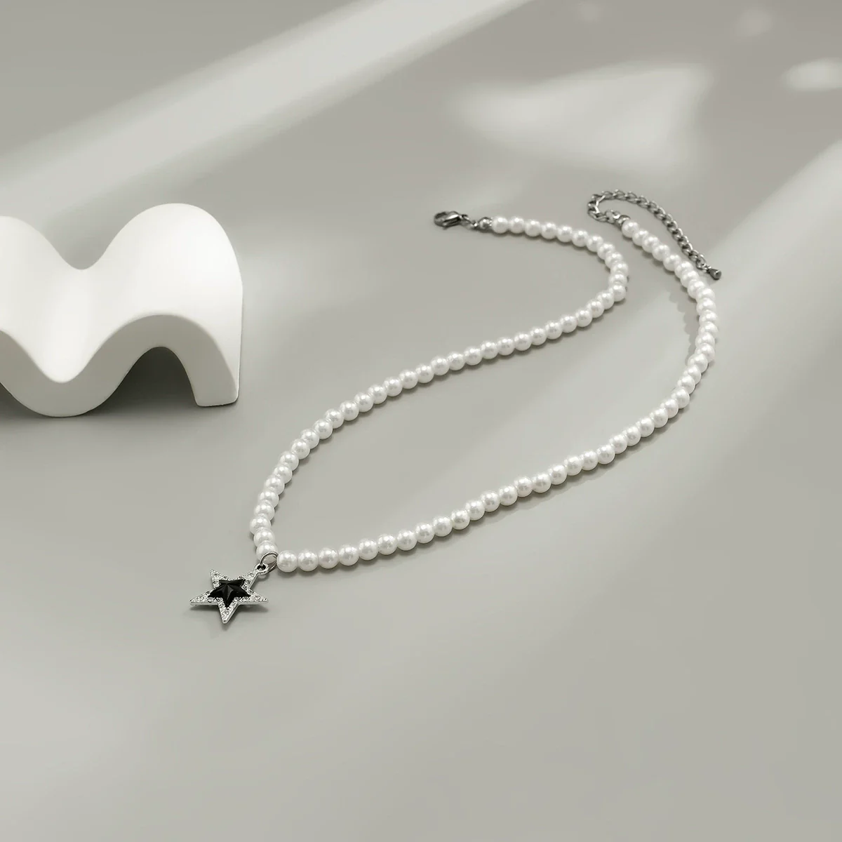 Men's Jewelry Alloy Imitation Pearl Pearl Chain Handmade Geometric Fivepointed Star Necklace - Image 4