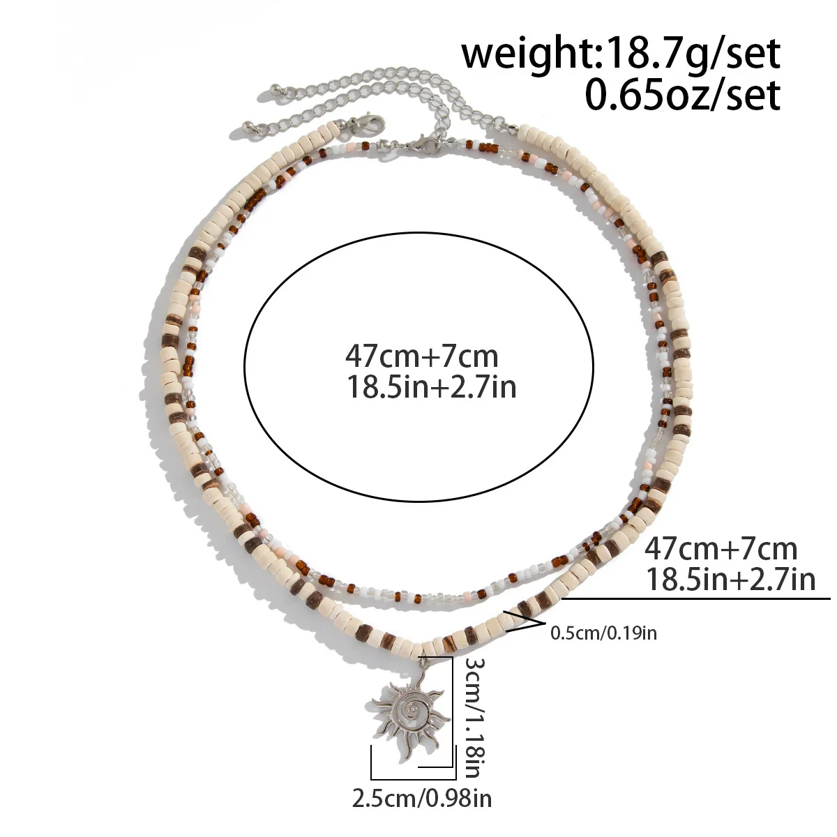 Men's Jewelry Beaded Necklace With Alloy Sun Pendant Geometric Pattern Handmade Coconut Shell Rice Beads - Image 7