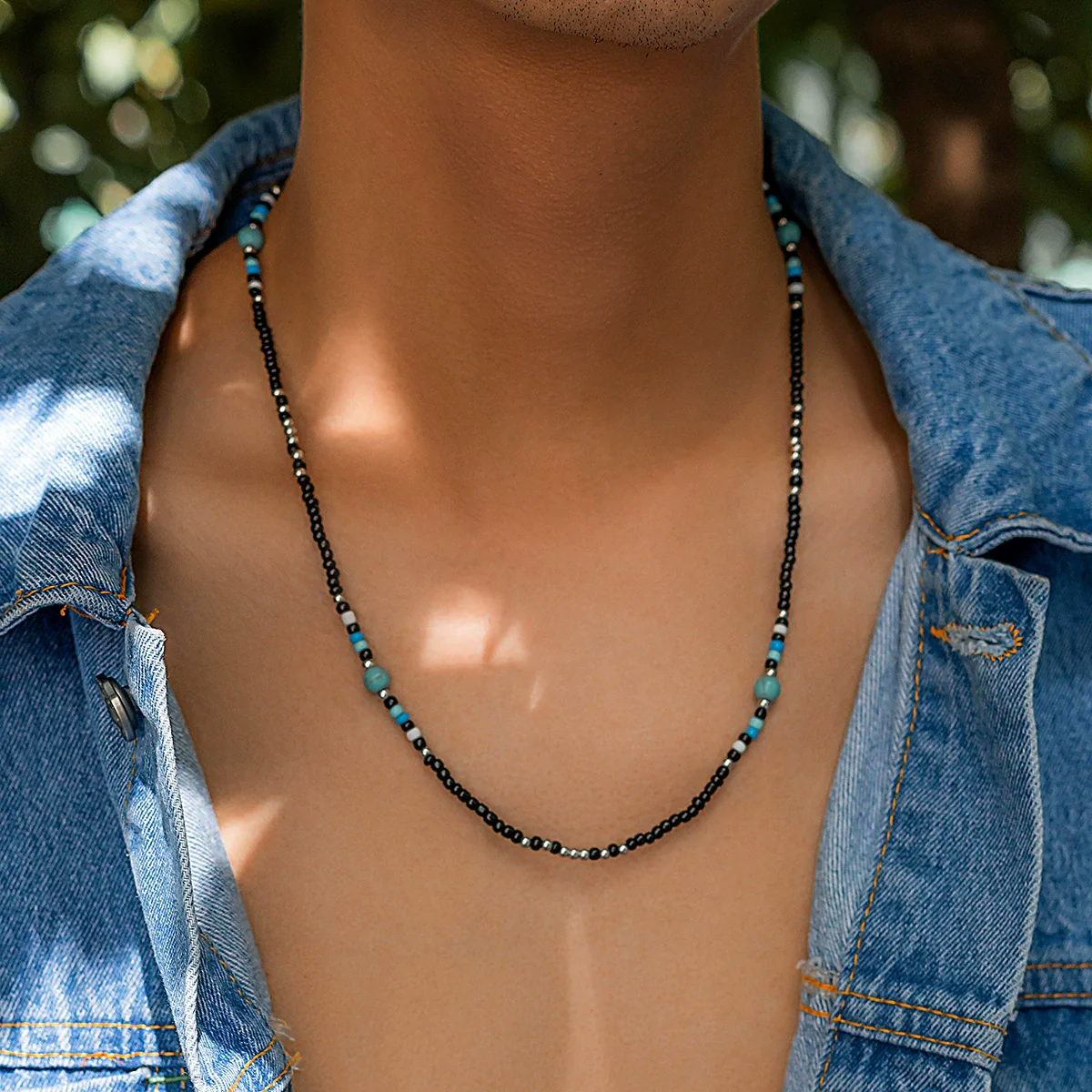 Men's Jewelry Bohemian Turquoise Alloy Spliced Clavicle Chain Handmade Necklace