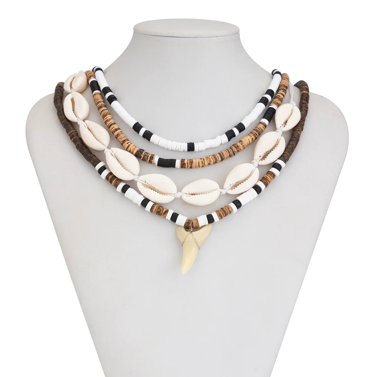 Men's Jewelry Coconut Beaded Shell Necklace With Shark Tooth Pendant Acrylic Polymer Clay Handmade - Image 6