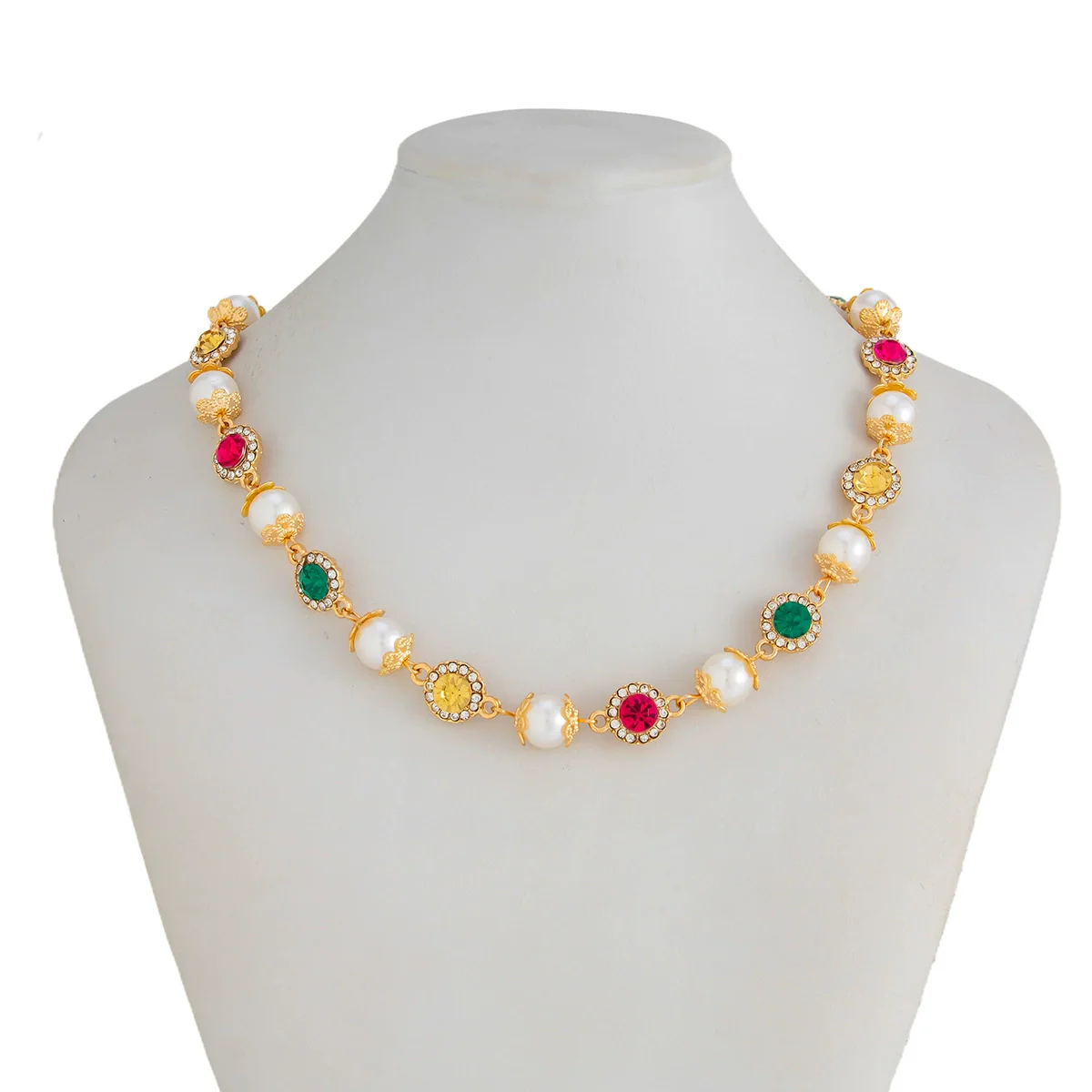 Men's Jewelry Handmade Imitation Pearl And Alloy Diamondencrusted Geometric Necklace - Image 6