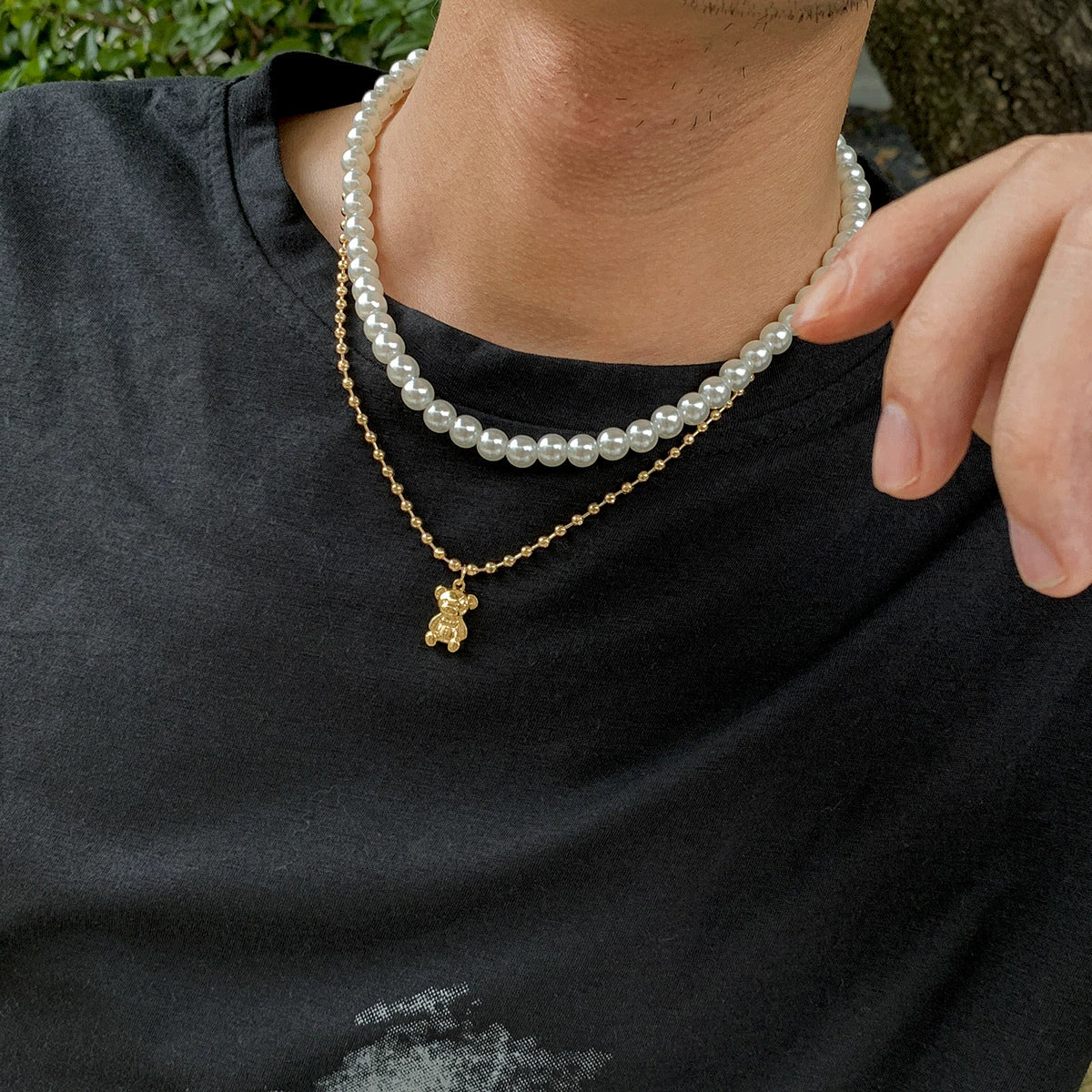 Men's Jewelry Pearl Alloy Bear Animals Zodiac Ball Chain Necklace - Image 2