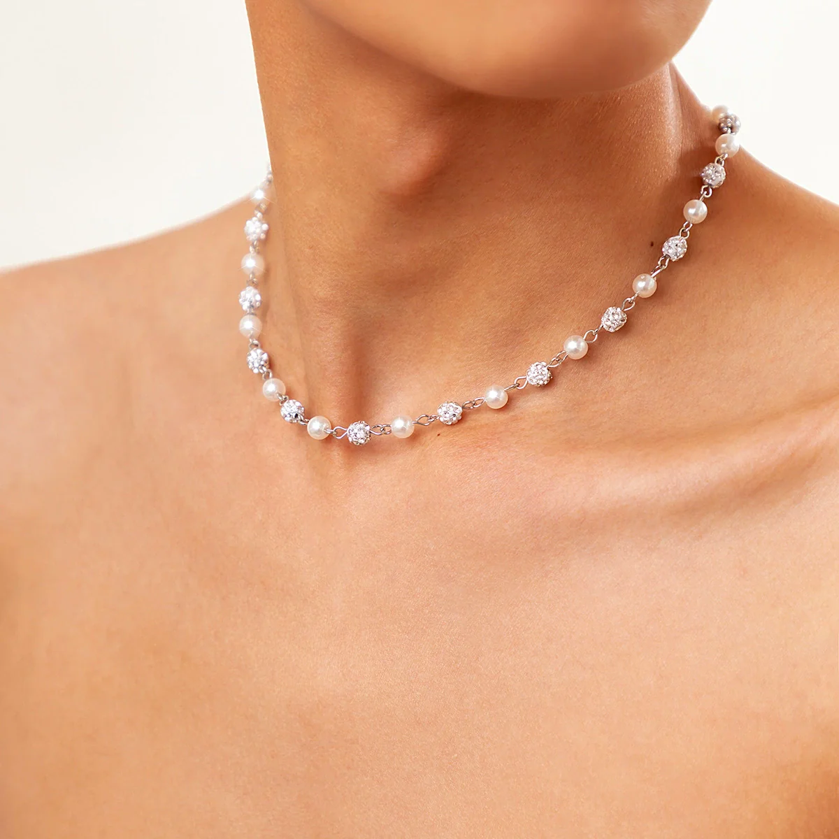 Men's Jewelry Pearl Chain With Rhinestone Pendant And Micro Inlay Made Of Alloy - Image 2