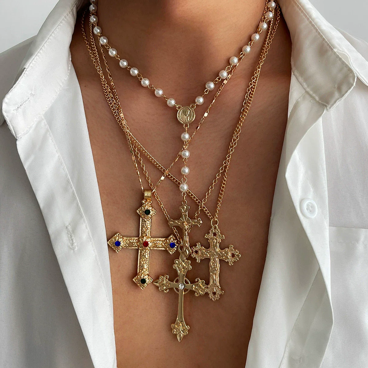Men's Jewelry Pendant Necklace Alloy Geometric Handmade Pearl Clavicle Chain