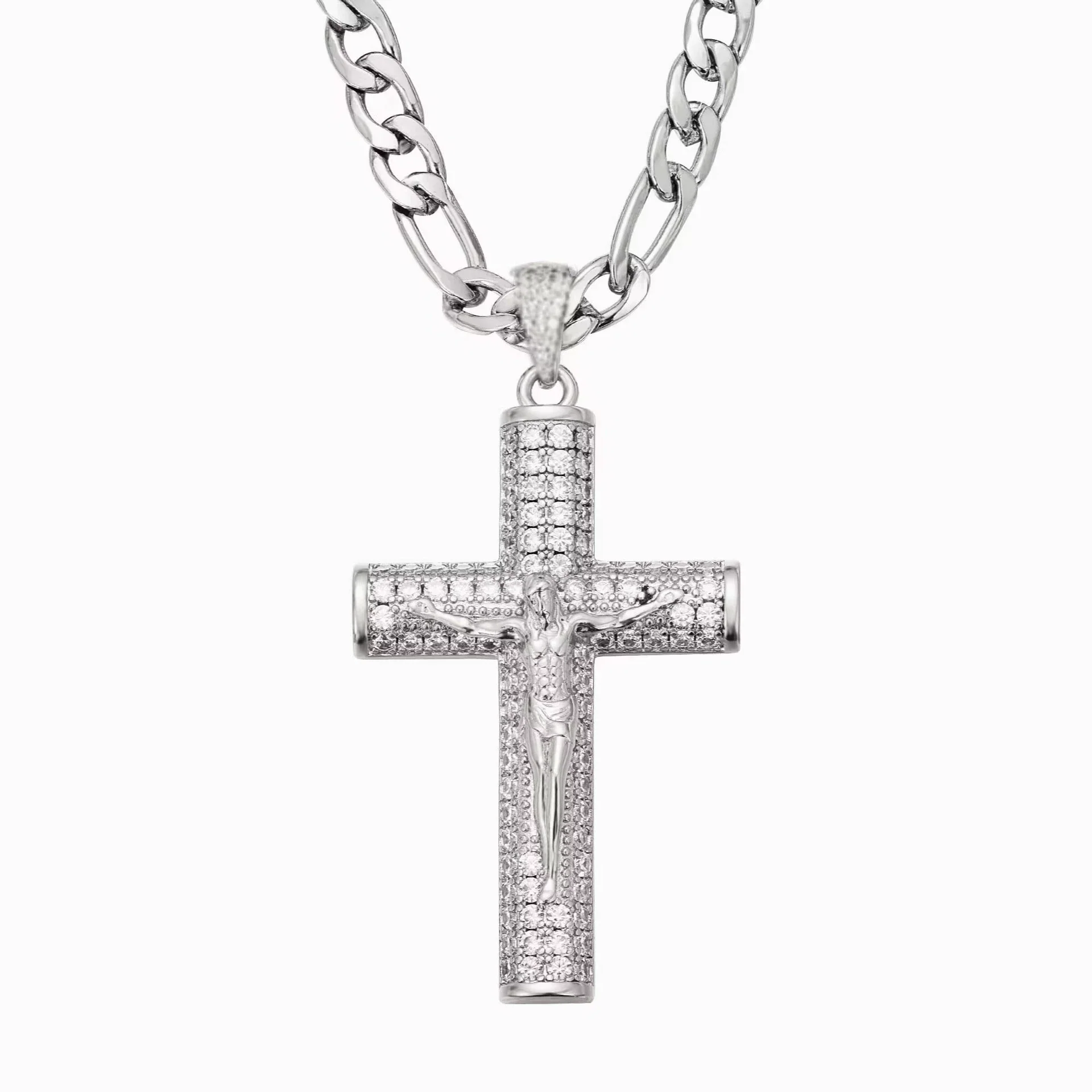 Men's Jewelry Retro Minimalist Copper Cross Pendant Necklace With Diamonds Electroplated Gold Polish - Image 10
