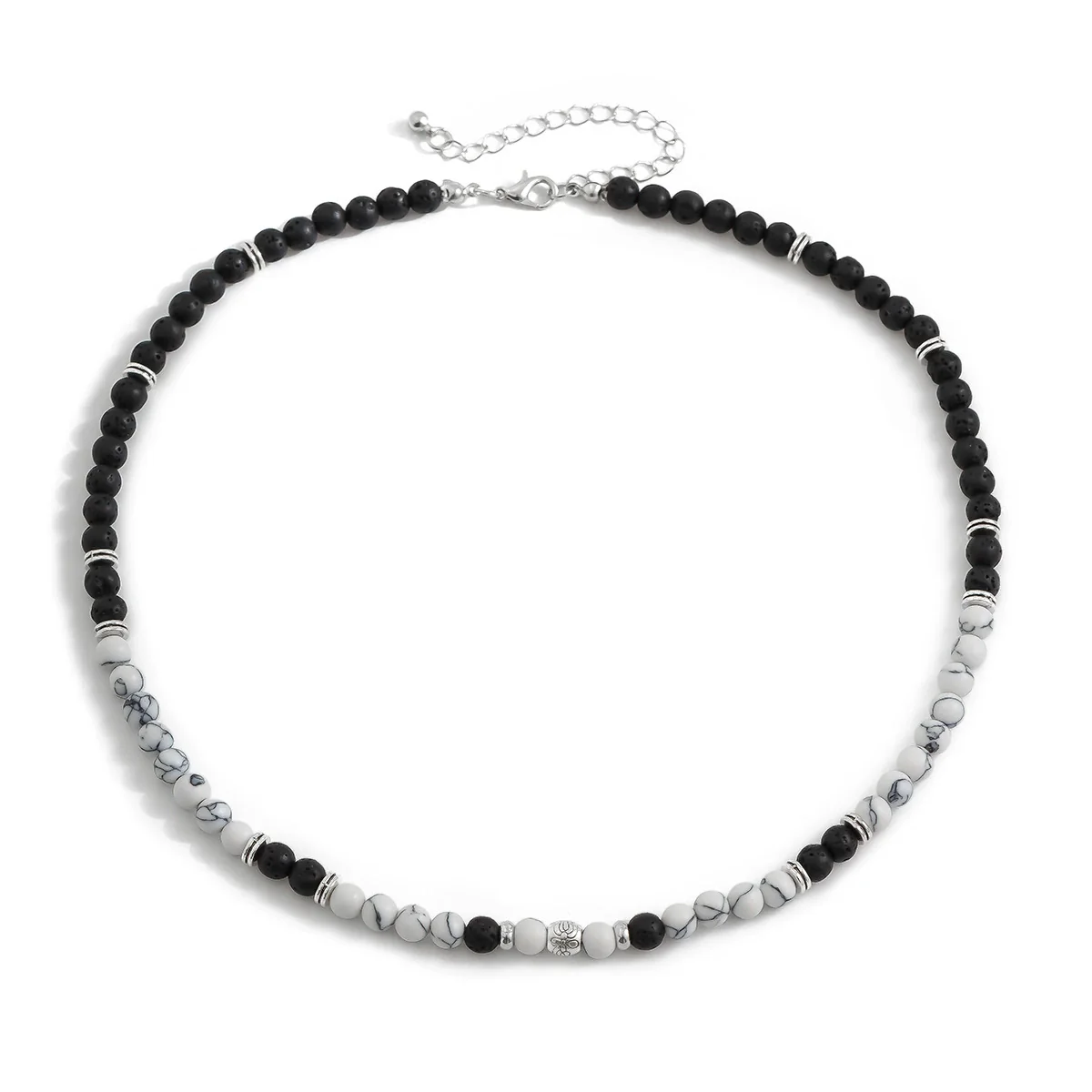 Men's Jewelry Volcanic Stone Beaded Necklace With Artificial Crystal And Alloy Handmade Geometric Design - Image 5
