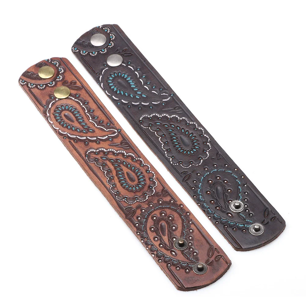 Men's Leather Bracelet Geometric Pattern Embossed Painted Oil Fuel Injection Punk Hiphop Fashion Style - Image 2