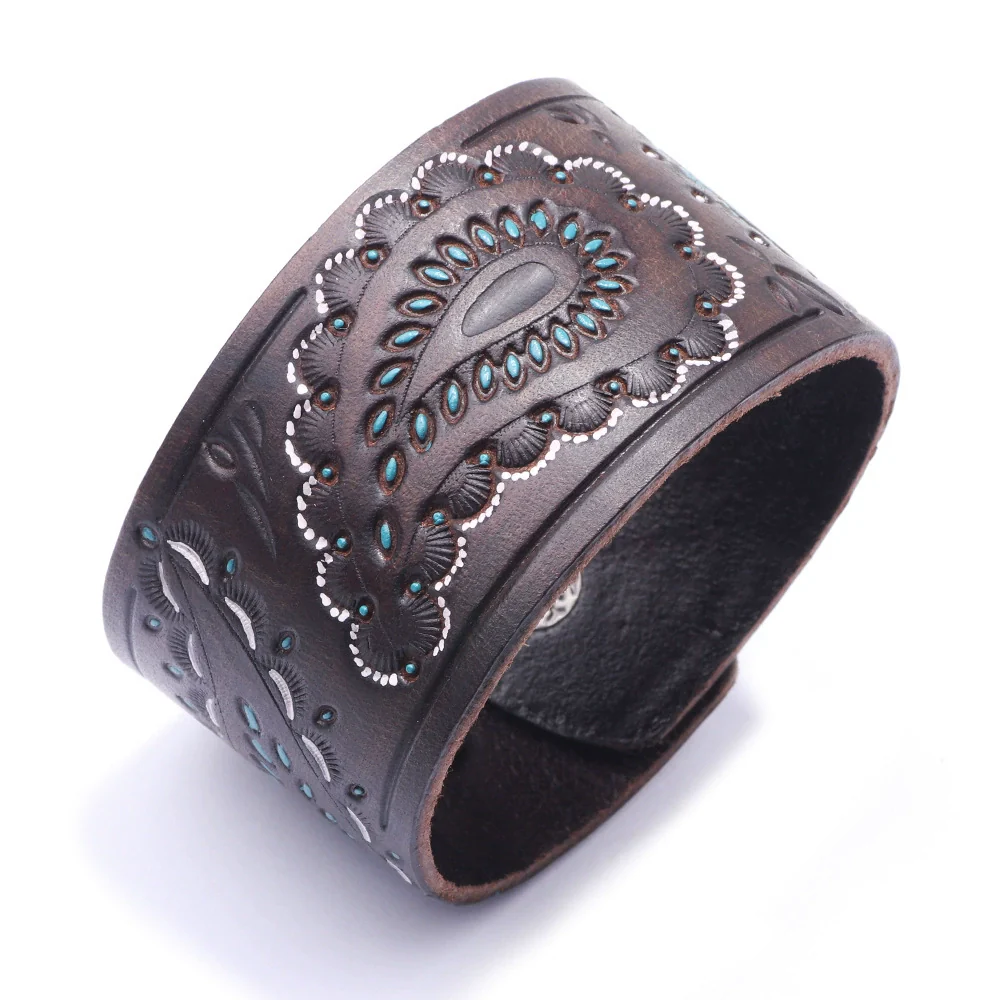 Men's Leather Bracelet Geometric Pattern Embossed Painted Oil Fuel Injection Punk Hiphop Fashion Style - Image 3