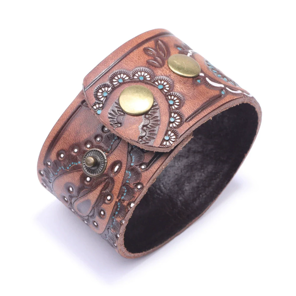 Men's Leather Bracelet Geometric Pattern Embossed Painted Oil Fuel Injection Punk Hiphop Fashion Style - Image 4