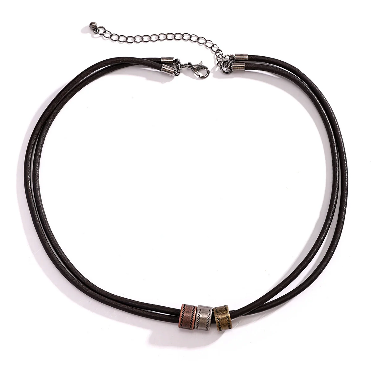 Men's Leather Geometric Knotted Ring Necklace Handmade Alloy Pendant Regular Chain Hip Hop Niche High Grade Beaded Clavicle Chain Accessories - Image 5