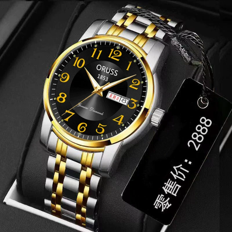 Men's Leisure Alloy Watch With Round Dial Mineral Strengthened Glass Mirror Single Folding Buckle Spiral Crown Fully Automatic Movement Double Calendar Luminous And Waterproof - Image 17