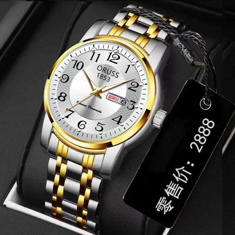 Men's Leisure Alloy Watch With Round Dial Mineral Strengthened Glass Mirror Single Folding Buckle Spiral Crown Fully Automatic Movement Double Calendar Luminous And Waterproof - Image 18