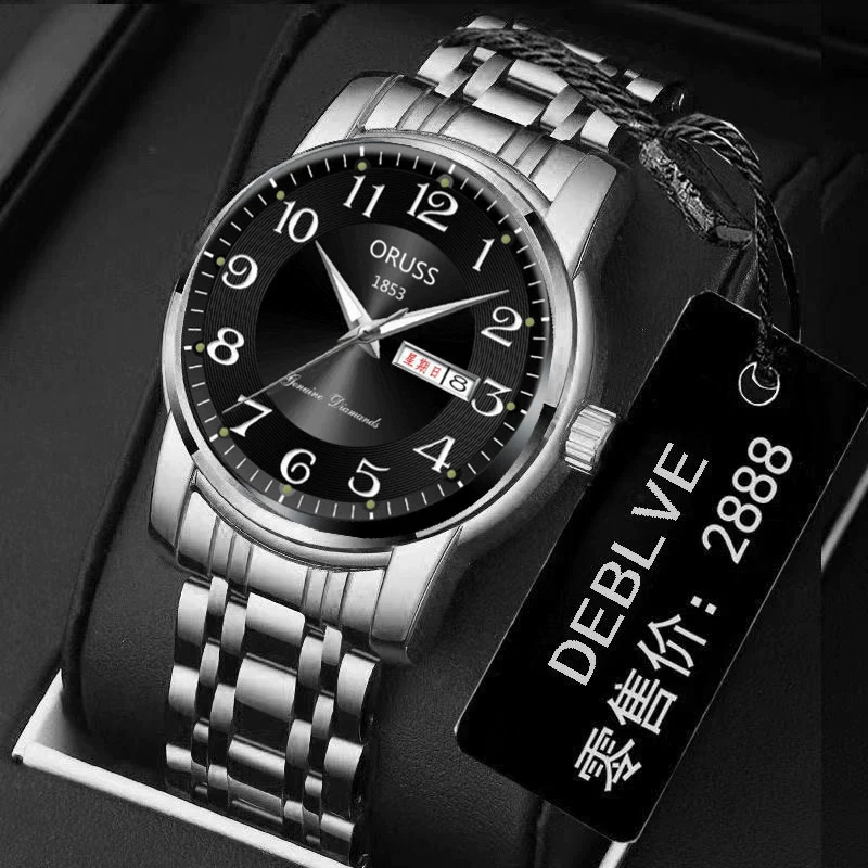 Men's Leisure Alloy Watch With Round Dial Mineral Strengthened Glass Mirror Single Folding Buckle Spiral Crown Fully Automatic Movement Double Calendar Luminous And Waterproof - Image 19