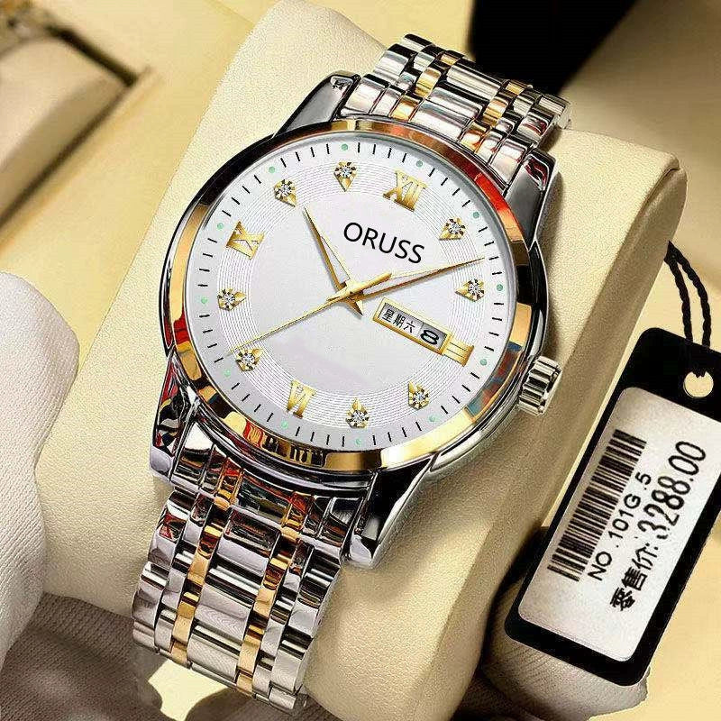 Men's Leisure Alloy Watch With Round Dial Mineral Strengthened Glass Mirror Single Folding Buckle Spiral Crown Fully Automatic Movement Double Calendar Luminous And Waterproof - Image 2