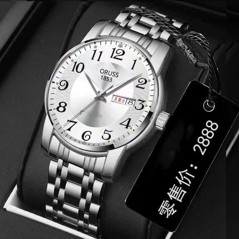 Men's Leisure Alloy Watch With Round Dial Mineral Strengthened Glass Mirror Single Folding Buckle Spiral Crown Fully Automatic Movement Double Calendar Luminous And Waterproof - Image 20
