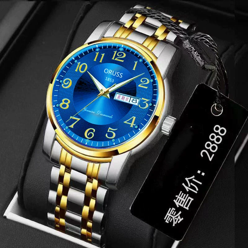 Men's Leisure Alloy Watch With Round Dial Mineral Strengthened Glass Mirror Single Folding Buckle Spiral Crown Fully Automatic Movement Double Calendar Luminous And Waterproof - Image 23