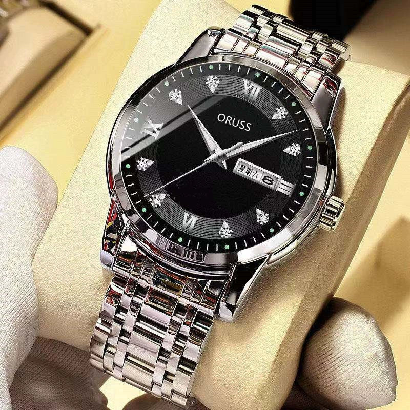 Men's Leisure Alloy Watch With Round Dial Mineral Strengthened Glass Mirror Single Folding Buckle Spiral Crown Fully Automatic Movement Double Calendar Luminous And Waterproof - Image 3