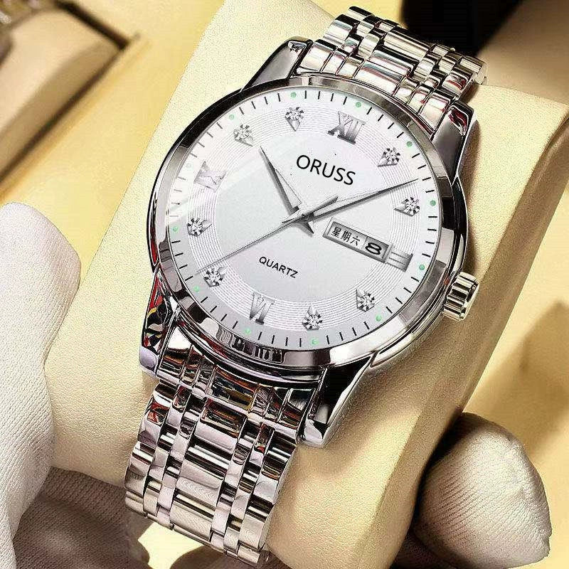 Men's Leisure Alloy Watch With Round Dial Mineral Strengthened Glass Mirror Single Folding Buckle Spiral Crown Fully Automatic Movement Double Calendar Luminous And Waterproof - Image 4