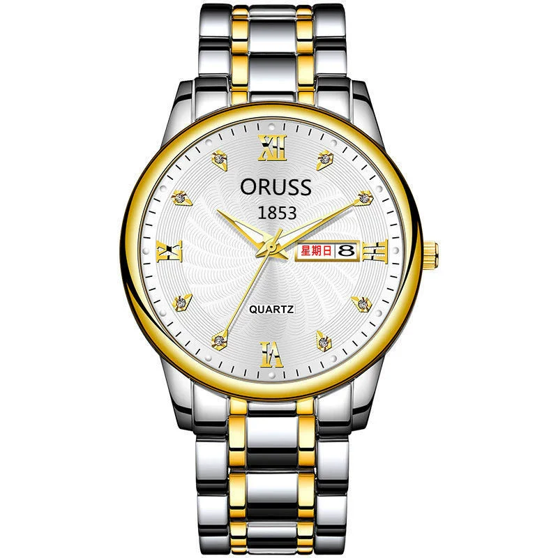 Men's Leisure Alloy Watch With Round Dial Mineral Strengthened Glass Mirror Single Folding Buckle Spiral Crown Fully Automatic Movement Double Calendar Luminous And Waterproof - Image 8