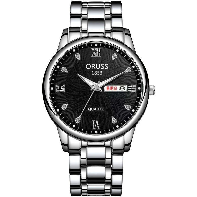 Men's Leisure Alloy Watch With Round Dial Mineral Strengthened Glass Mirror Single Folding Buckle Spiral Crown Fully Automatic Movement Double Calendar Luminous And Waterproof - Image 9