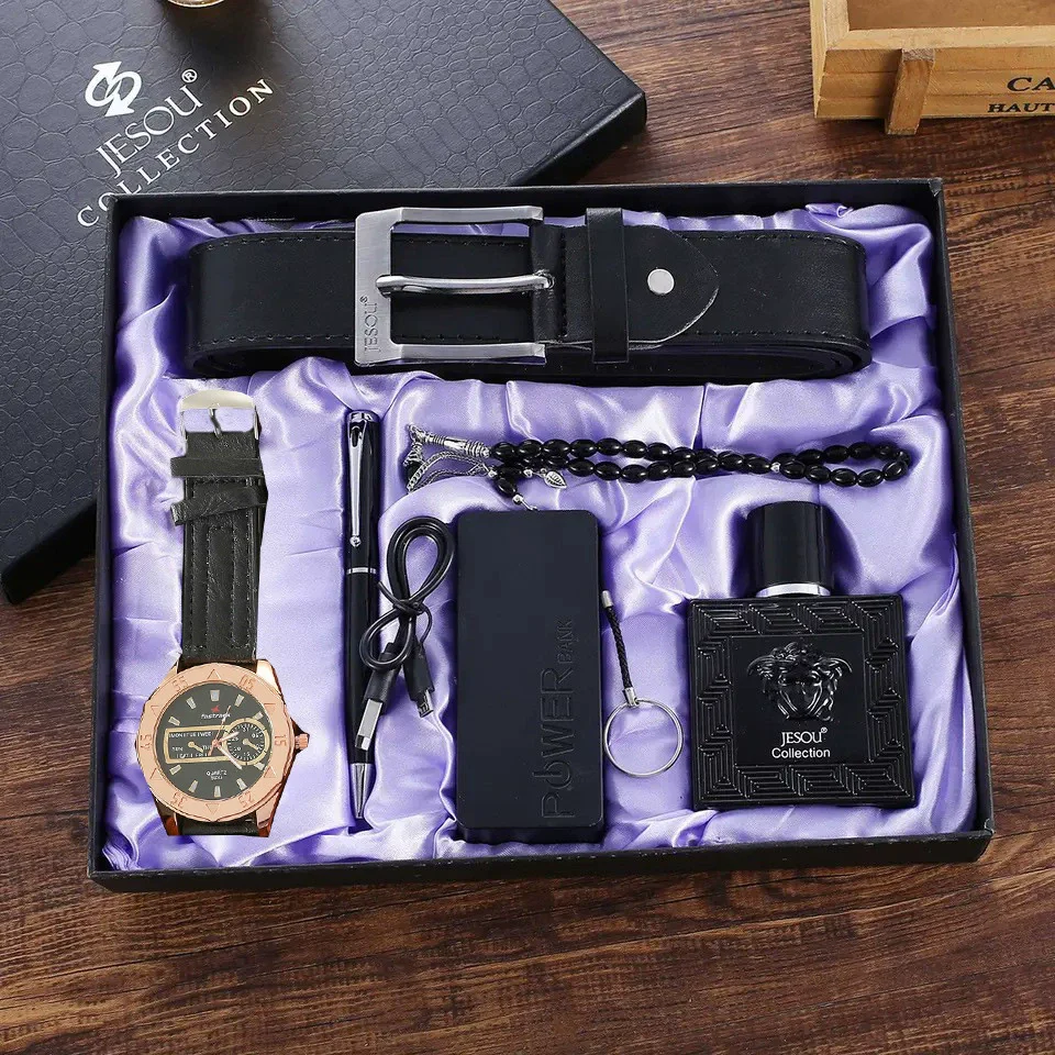Men's Leisure Gift Set With Alloy Case Imitation Leather Strap Wallet Belt Glasses Watch Round Dial Pin Buckle Stainless Steel Buckle - Image 11