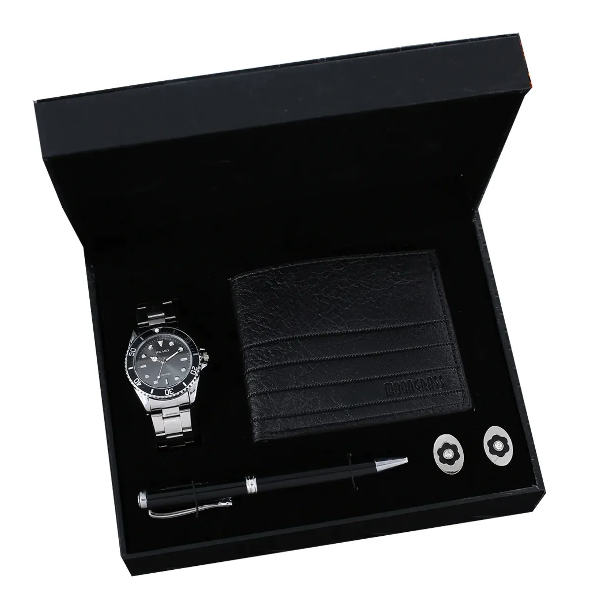 Men's Leisure Gift Set With Alloy Case Imitation Leather Strap Wallet Belt Glasses Watch Round Dial Pin Buckle Stainless Steel Buckle - Image 8