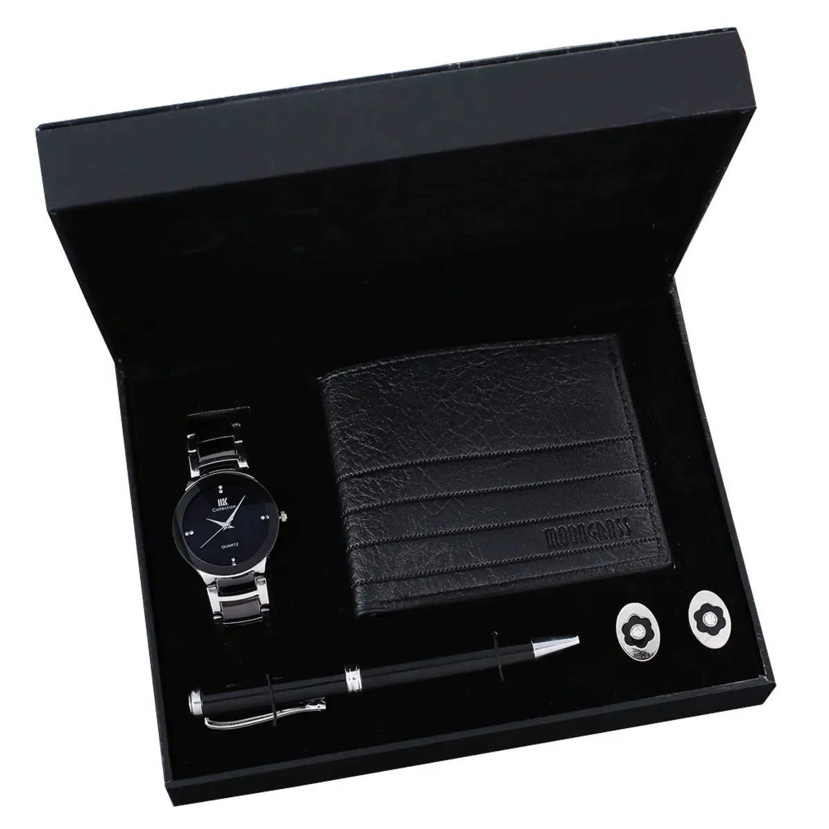 Men's Leisure Gift Set With Alloy Case Imitation Leather Strap Wallet Belt Glasses Watch Round Dial Pin Buckle Stainless Steel Buckle - Image 9