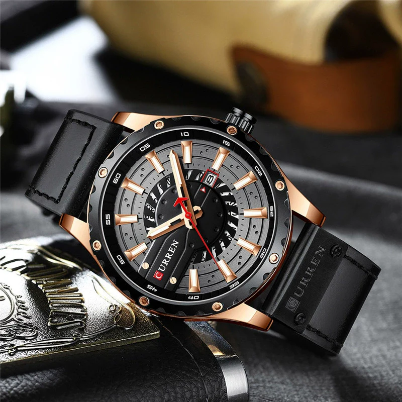 Men's Leisure Metal And Leather Quartz Watch With Stainless Steel Clasp And Round Dial - Image 3