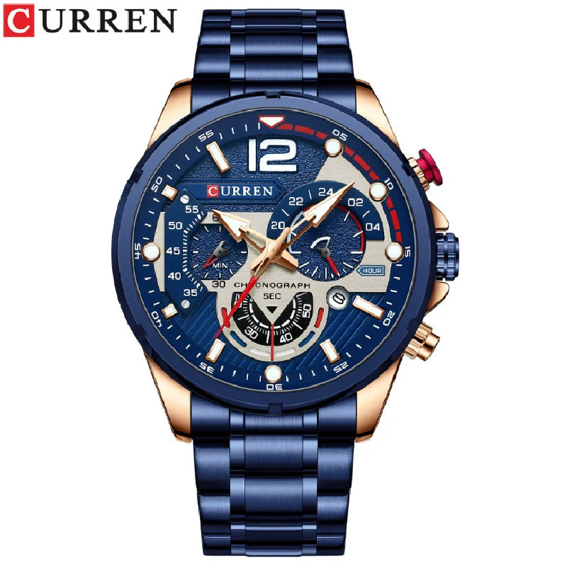 Men's Leisure Metal And Stainless Steel Band Round Dial Quartz Multifunctional Luminous Wristwatch - Image 6