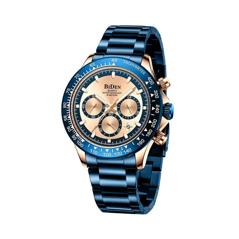 Men's Leisure Metal Calendar Watch With Steel Band And Round Dial