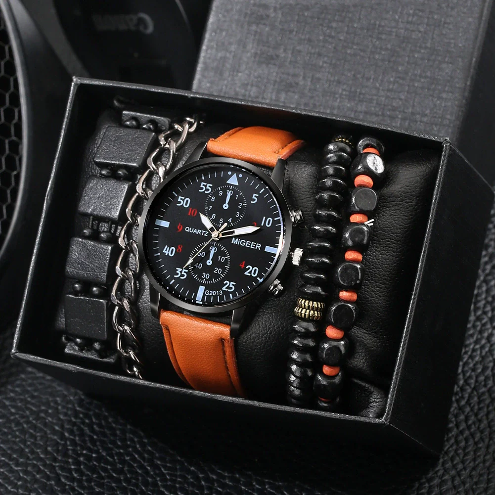 Men's Leisure Quartz Watch With Diecast Case Pu Strap And Round Dial