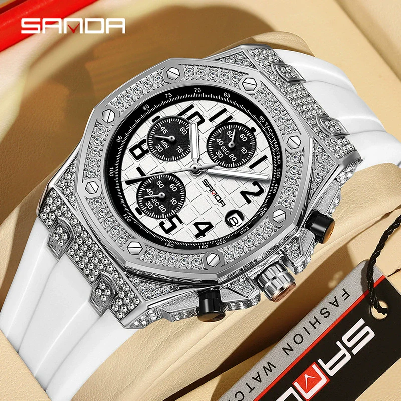 Men's Leisure Silicone Quartz Watch With Alloy Case Tpu Strap Stainless Steel Clasp Round Diamond Dial And Calendar Three Eyes And Six Needles - Image 2
