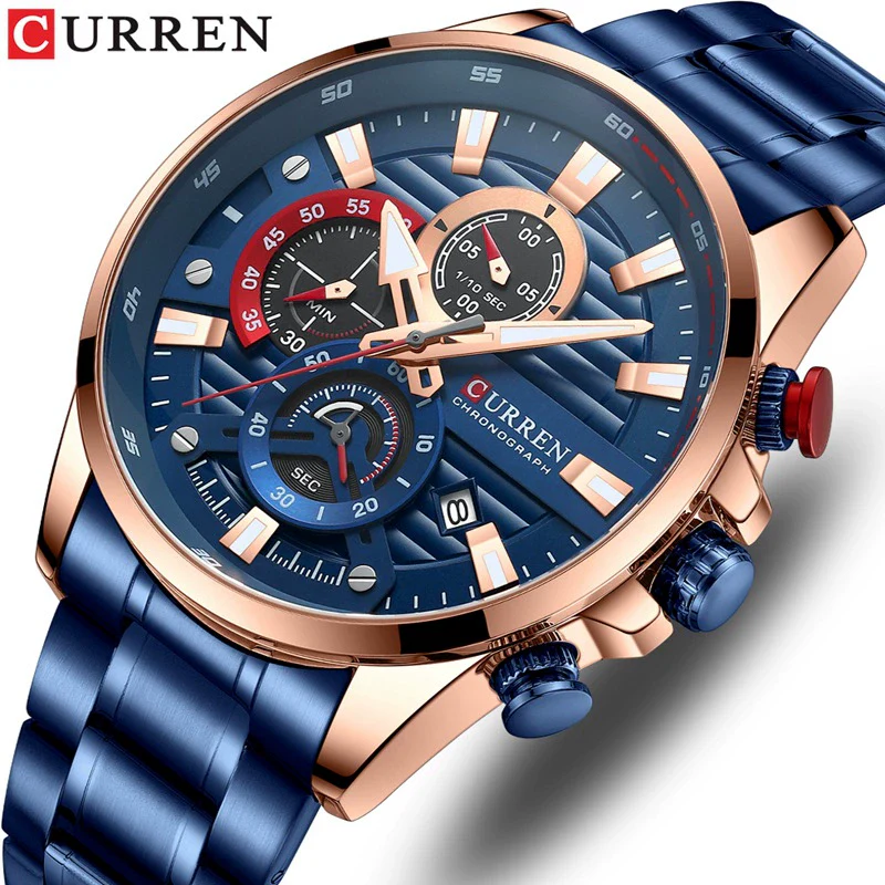 Men's Leisure Steel Band Quartz Multifunctional Round Dial Wristwatch