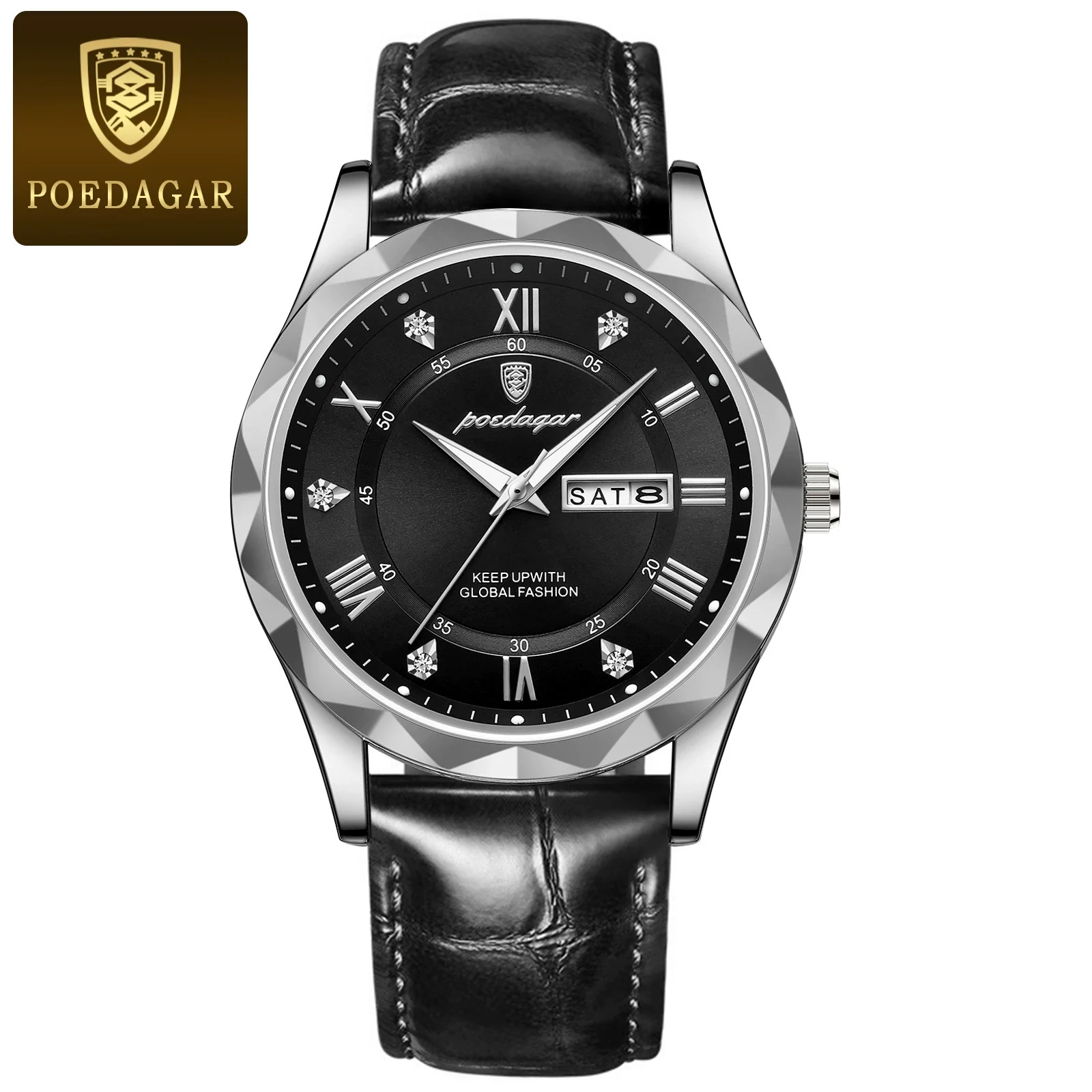 Men's Leisure Waterproof Quartz Watch With Alloy Case Genuine Leather Strap And Stainless Steel Buckle Round Dial - Image 8
