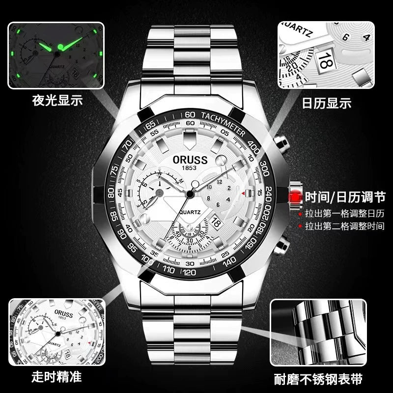 Men's Luminous Waterproof Automatic Non Mechanical Watch With Fine Steel Belt And Round Dial - Image 6