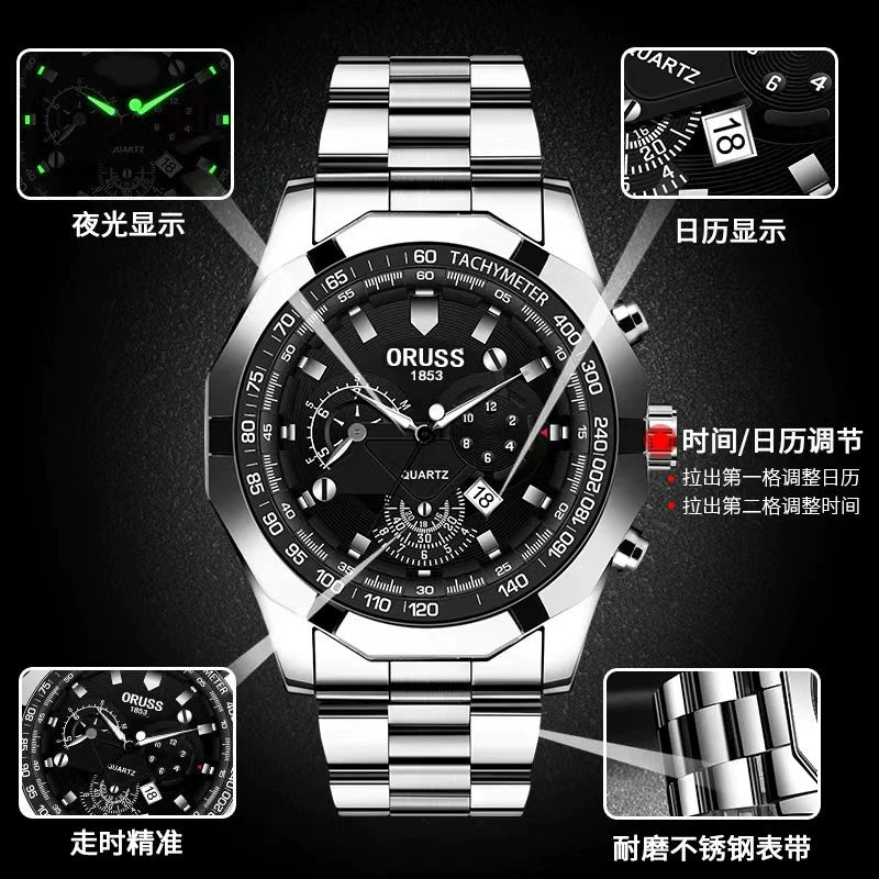 Men's Luminous Waterproof Automatic Non Mechanical Watch With Fine Steel Belt And Round Dial - Image 8