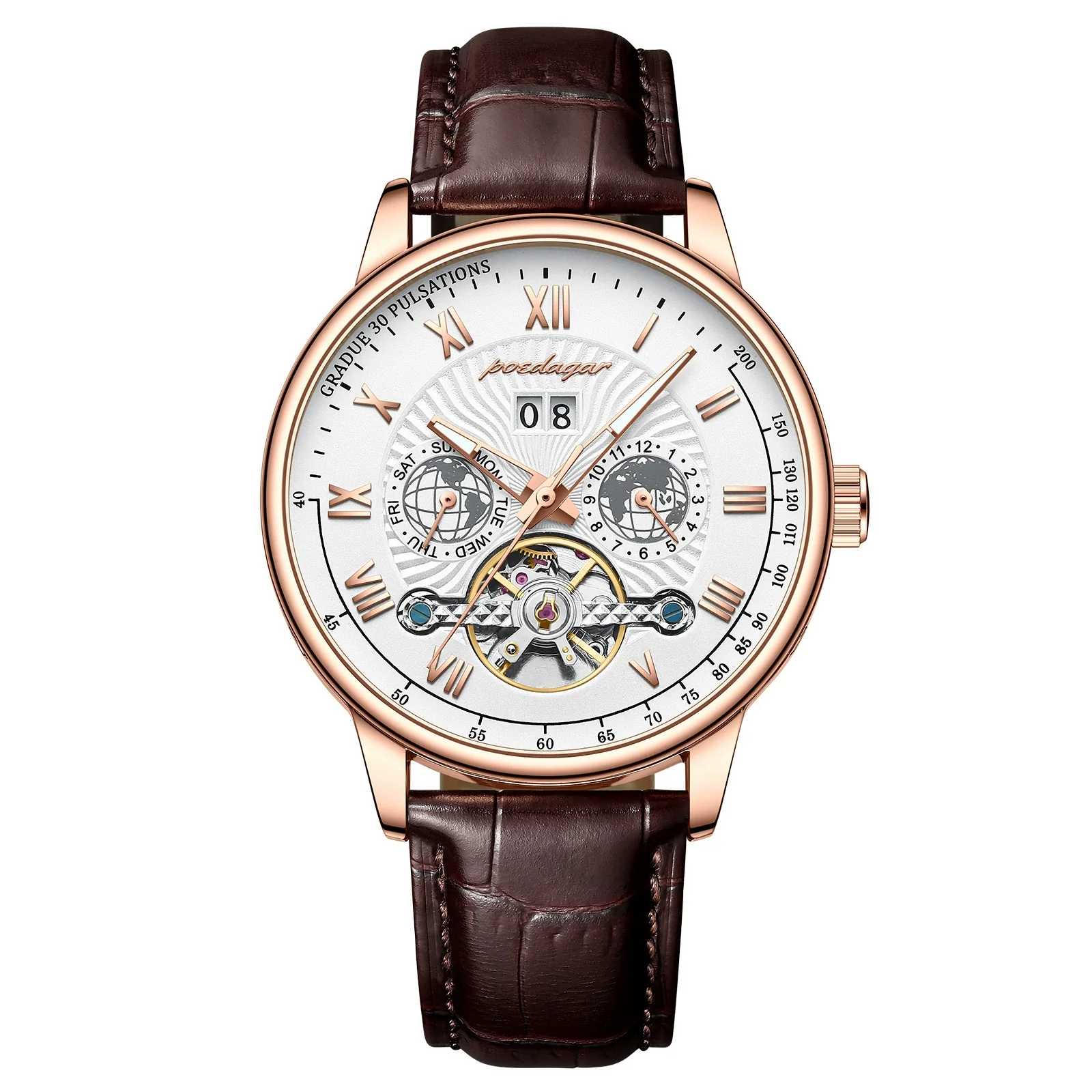 Men's Luxury Automatic Mechanical Watch With Alloy Case Genuine Leather Strap And Mineral Strengthened Glass Mirror