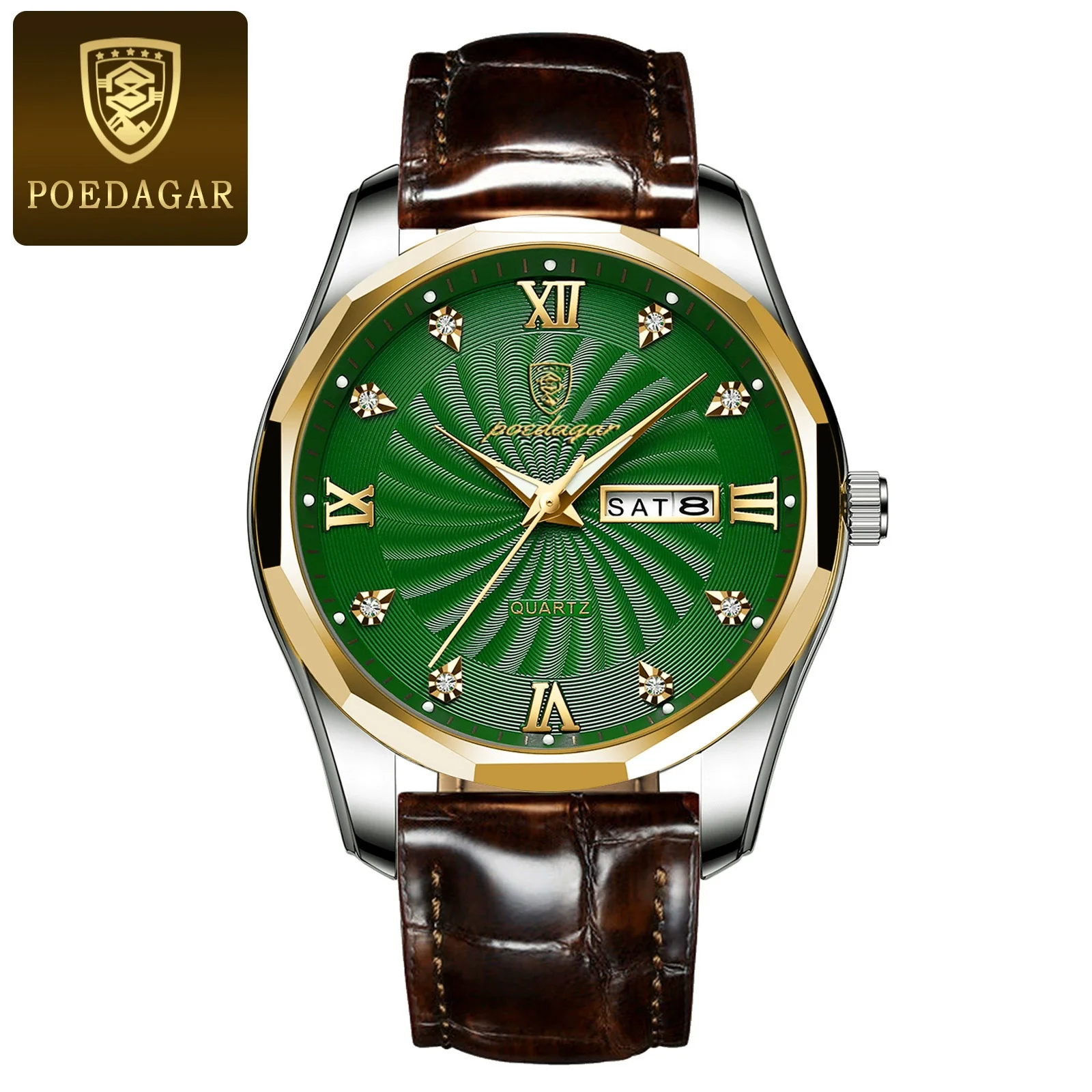 Men's Luxury Fashion Waterproof Luminous Quartz Watch Alloy Case Genuine Leather Strap Round Dial Mineral Reinforced Glass Mirror - Image 10