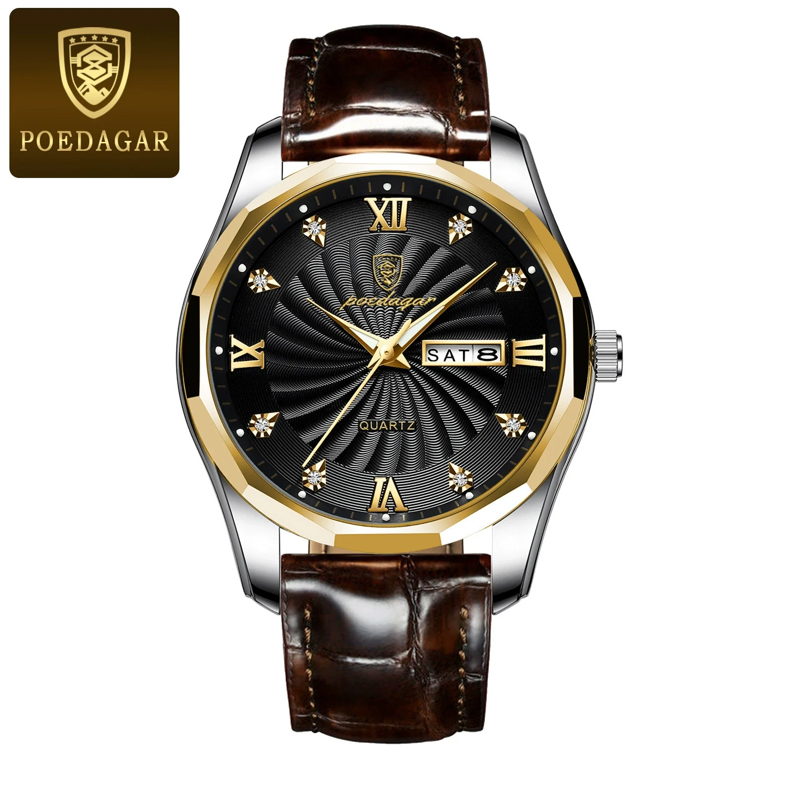 Men's Luxury Fashion Waterproof Luminous Quartz Watch Alloy Case Genuine Leather Strap Round Dial Mineral Reinforced Glass Mirror - Image 7