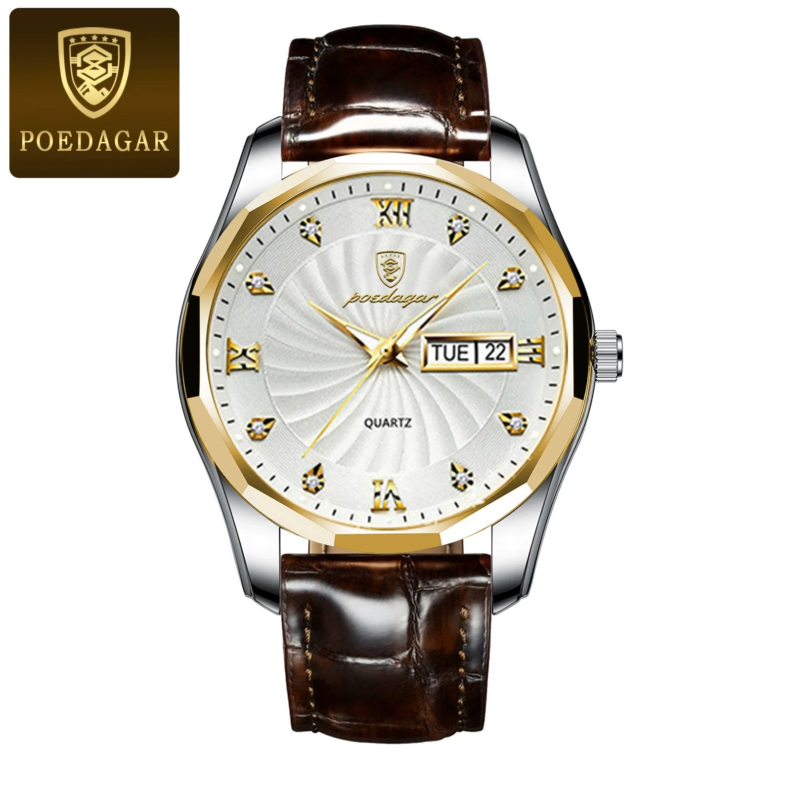 Men's Luxury Fashion Waterproof Luminous Quartz Watch Alloy Case Genuine Leather Strap Round Dial Mineral Reinforced Glass Mirror - Image 8