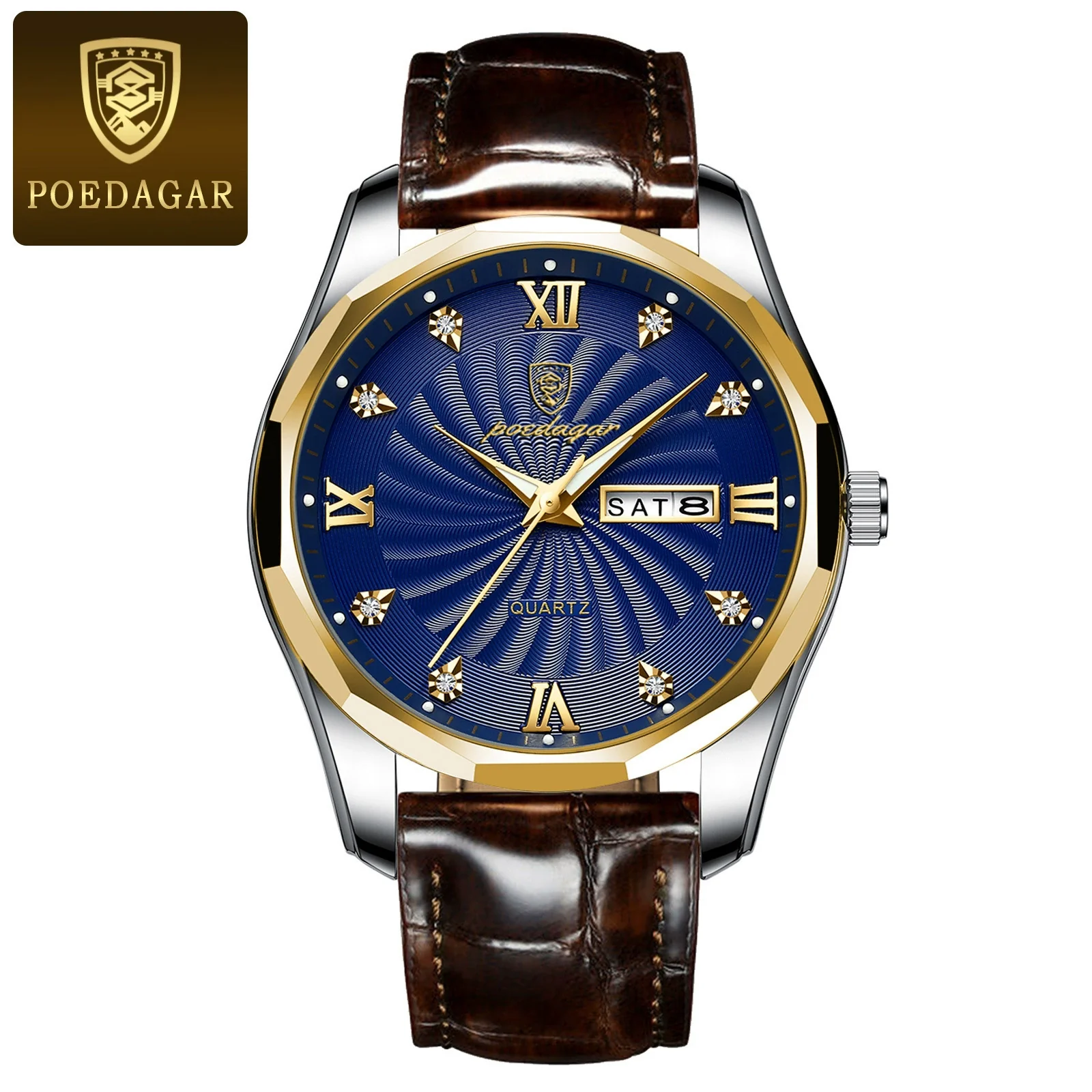 Men's Luxury Fashion Waterproof Luminous Quartz Watch Alloy Case Genuine Leather Strap Round Dial Mineral Reinforced Glass Mirror - Image 9