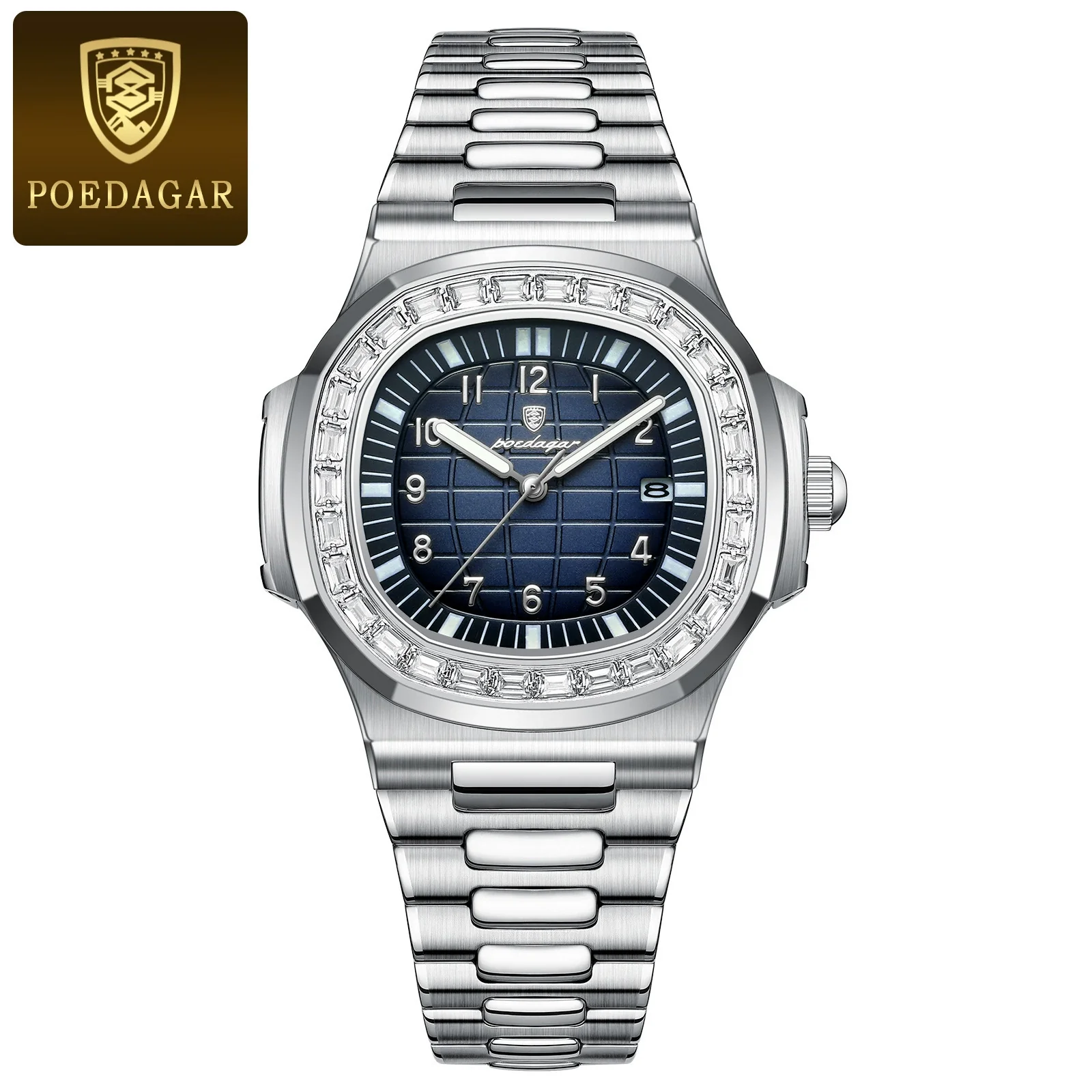 Men's Luxury Waterproof Luminous Quartz Watch Stainless Steel Alloy Square Dial Leisure Style