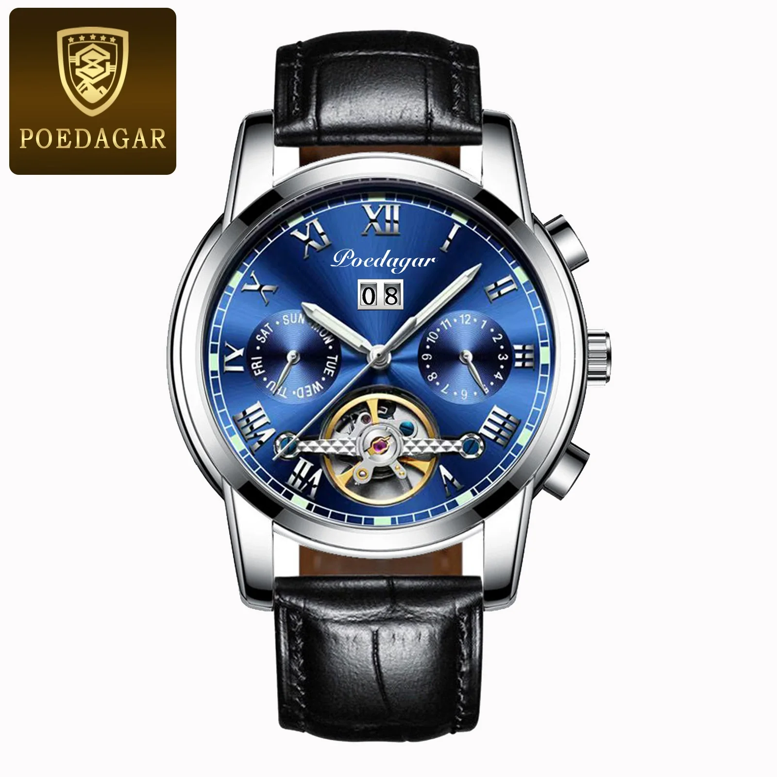 Men's Mechanical Alloy And Stainless Steel Waterproof Luminous Multifunction Leisure Watch With Through Bottom And Spiral Crown - Image 11