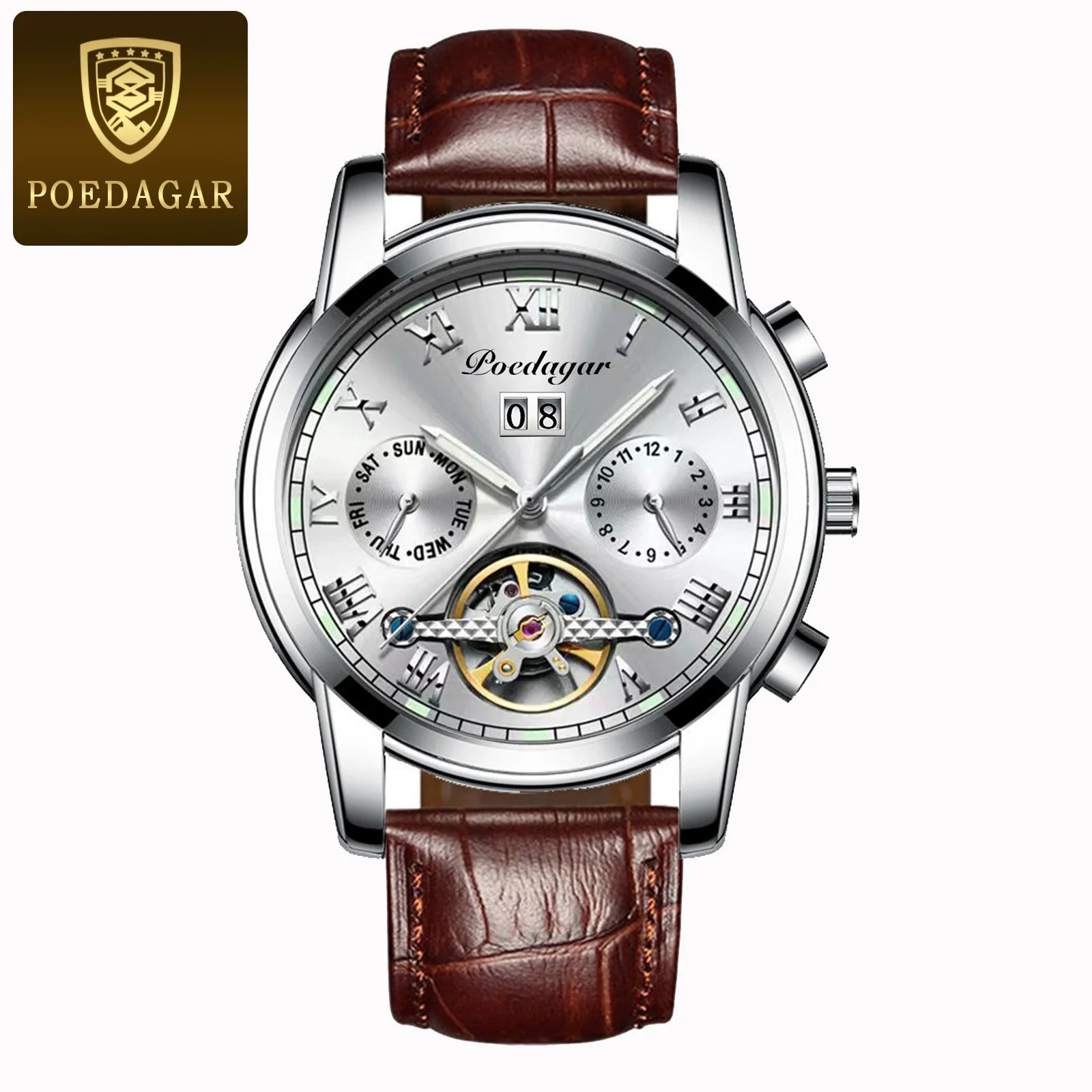 Men's Mechanical Alloy And Stainless Steel Waterproof Luminous Multifunction Leisure Watch With Through Bottom And Spiral Crown - Image 12